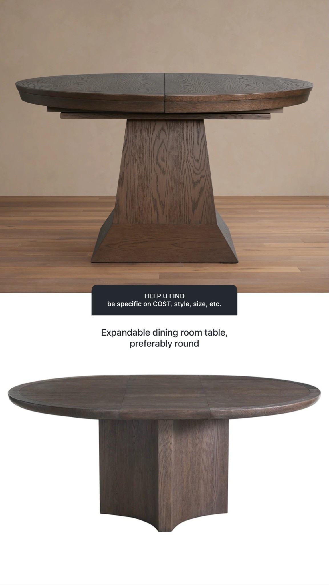 Extendable round brown wood dining table

#LTKHome #LTKSaleAlert #LTKstorytime