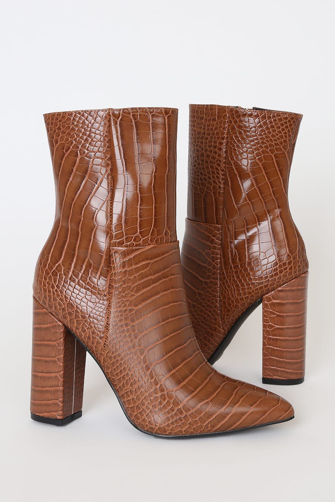Dawson Tan Crocodile Pointed-Toe Mid Calf Boots | Lulus (US)