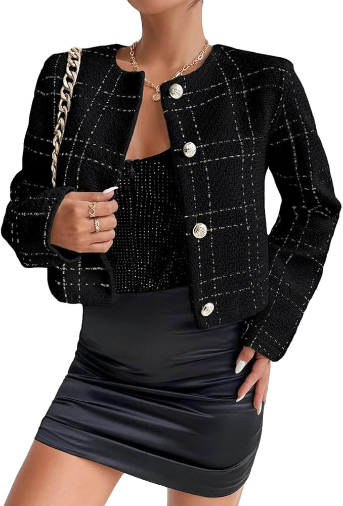 Mina self 2024 Summer Womens Cropped Blazer Jacket Open Front Collarless Casual Business Work Off... | Amazon (US)