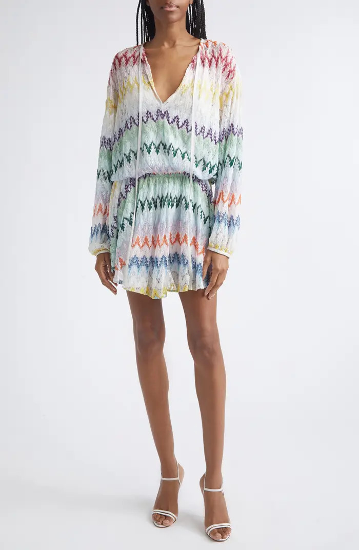 Metallic Long Sleeve Zigzag Lace Minidress | Nordstrom