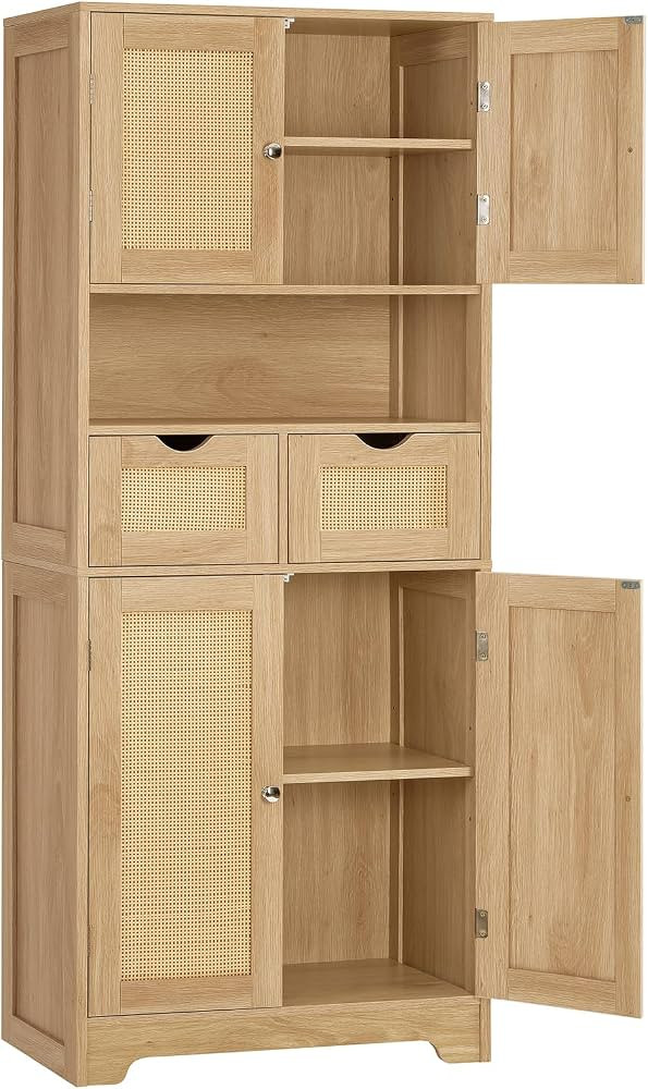 TEENFON 57.8" H Tall Storage Cabinet with 2 Drawers & 2 Adjustable Shelves, Rattan Cabinets with ... | Amazon (US)