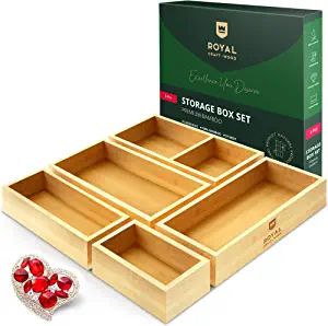 ROYAL CRAFT WOOD Luxury Bamboo Drawer Organizer Storage Box, Bin Set - Jewelry Organizer Trays - ... | Amazon (US)