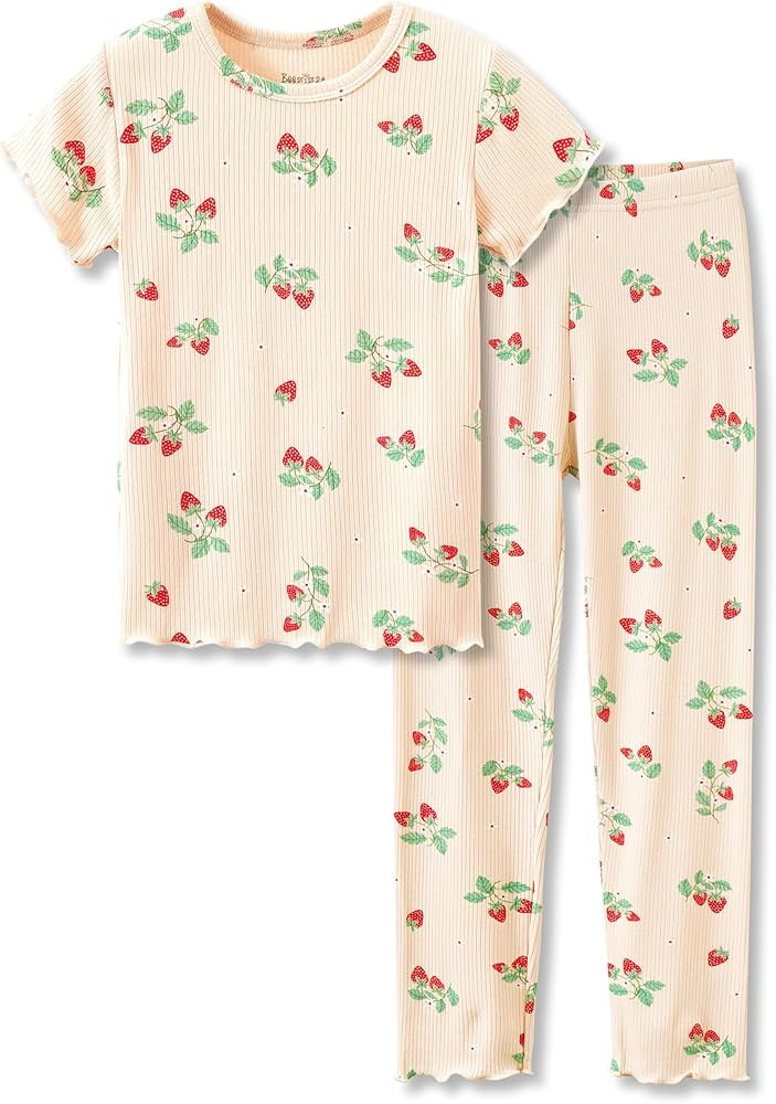 Beezizac Toddler & Little Girls Pajamas Cute Ditsy Floral/Strawberry Fruit Tee & Pants PJ Spring ... | Amazon (US)