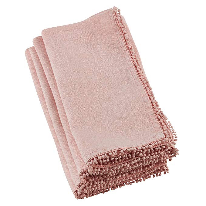 SARO LIFESTYLE 15062.RS20S Pomponin Collection Linen Pom Napkins (Set of 4), 20", Rose | Amazon (US)