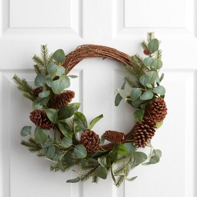 Faux Eucalyptus and Pinecone Twig Nest Wreath | World Market