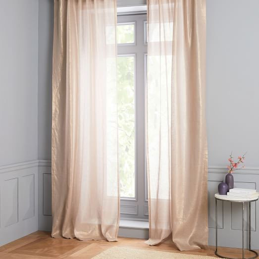 Sheer Metallic Belgian Linen Curtain, Dusty Blush, 48"x96" | West Elm (US)