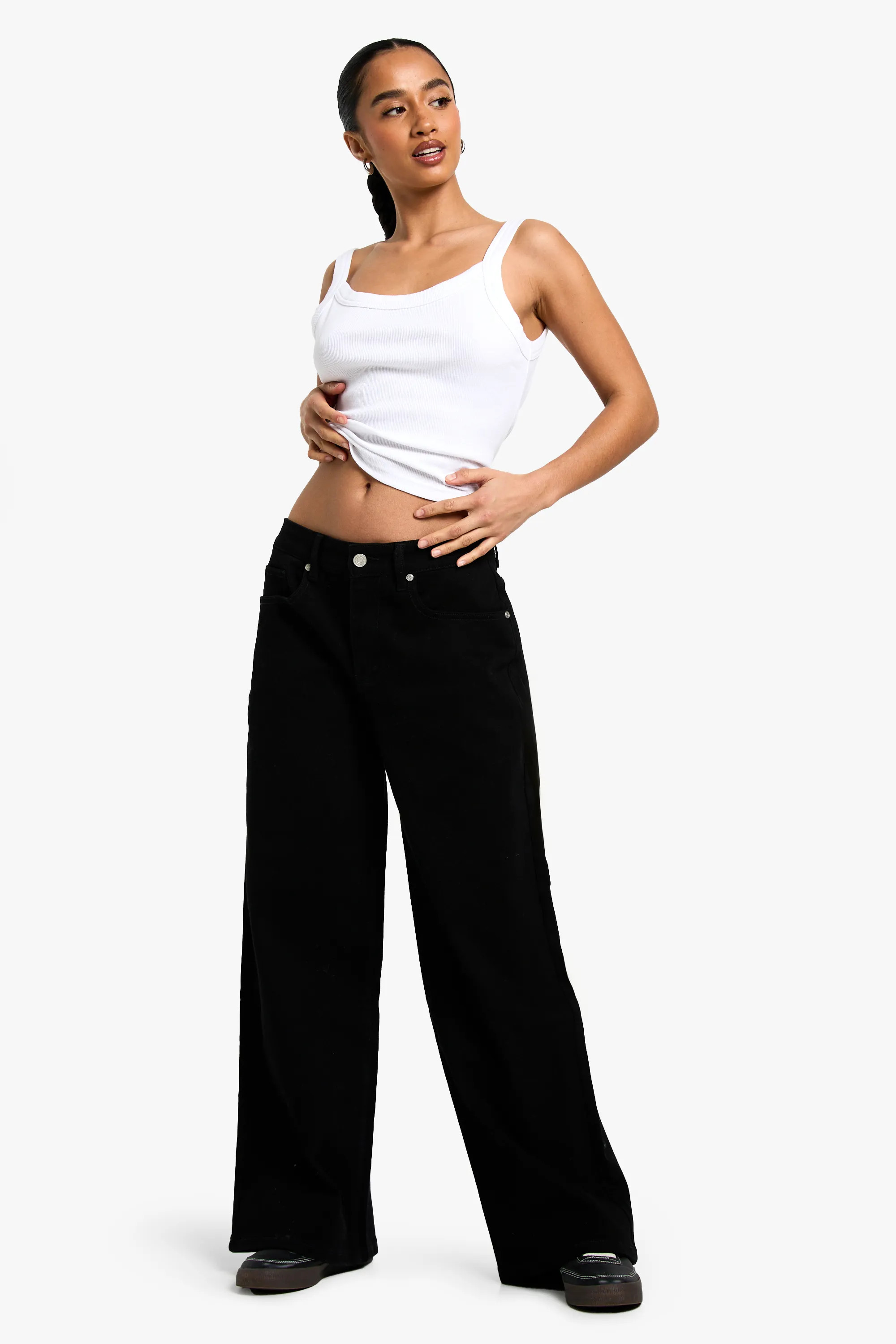 Petite Comfort Stretch Mid Waist Wide Leg Jean | Boohoo.com (UK & IE)