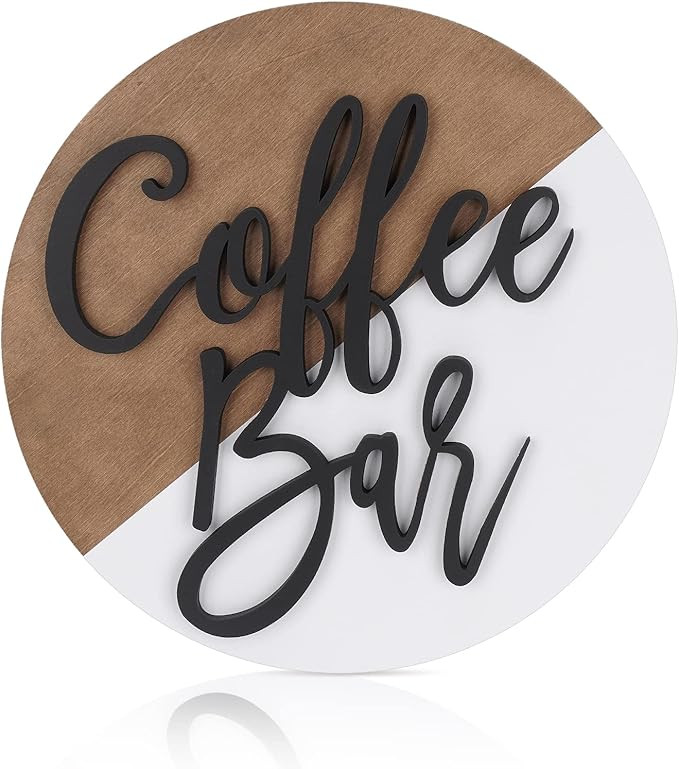 Wooden Coffee Bar Sign Round-Modern Farmhouse Coffee Bar Decor 3D Coffee Cutout Sign Hanging Wall... | Amazon (US)