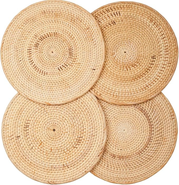 4-Pack Rattan Placemats - 13-inch Round Placemats (Natural Rattan Color) - Woven Place Mats, Roun... | Amazon (US)