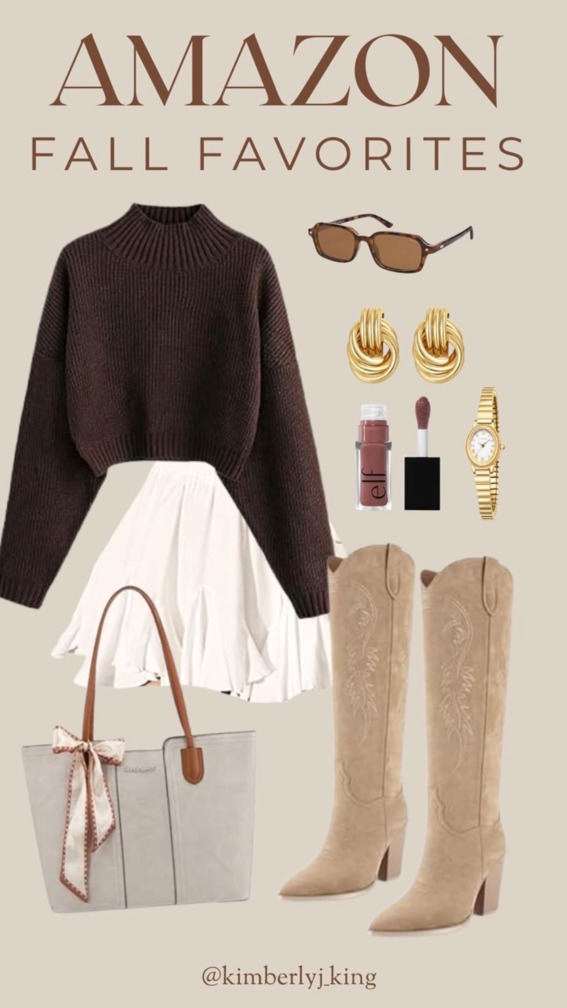Amazon fall fashion cute outfit ideas inspo sweater oversized affordable pre fall transitional boots chocolate brown sweater skirt church date night ootd mom outfit affordable 