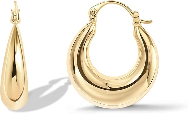 PAVOI 14K Gold Plated Oval Chunky Hoop Earrings for Women, Dangle Earrings | Amazon (US)