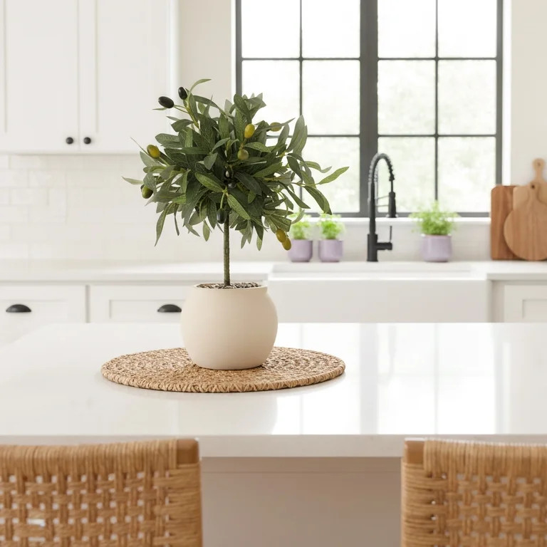 Better Homes & Gardens Realistic Artificial Olive Plant with Tan Ceramic Vase, 15-Inch | Walmart (US)