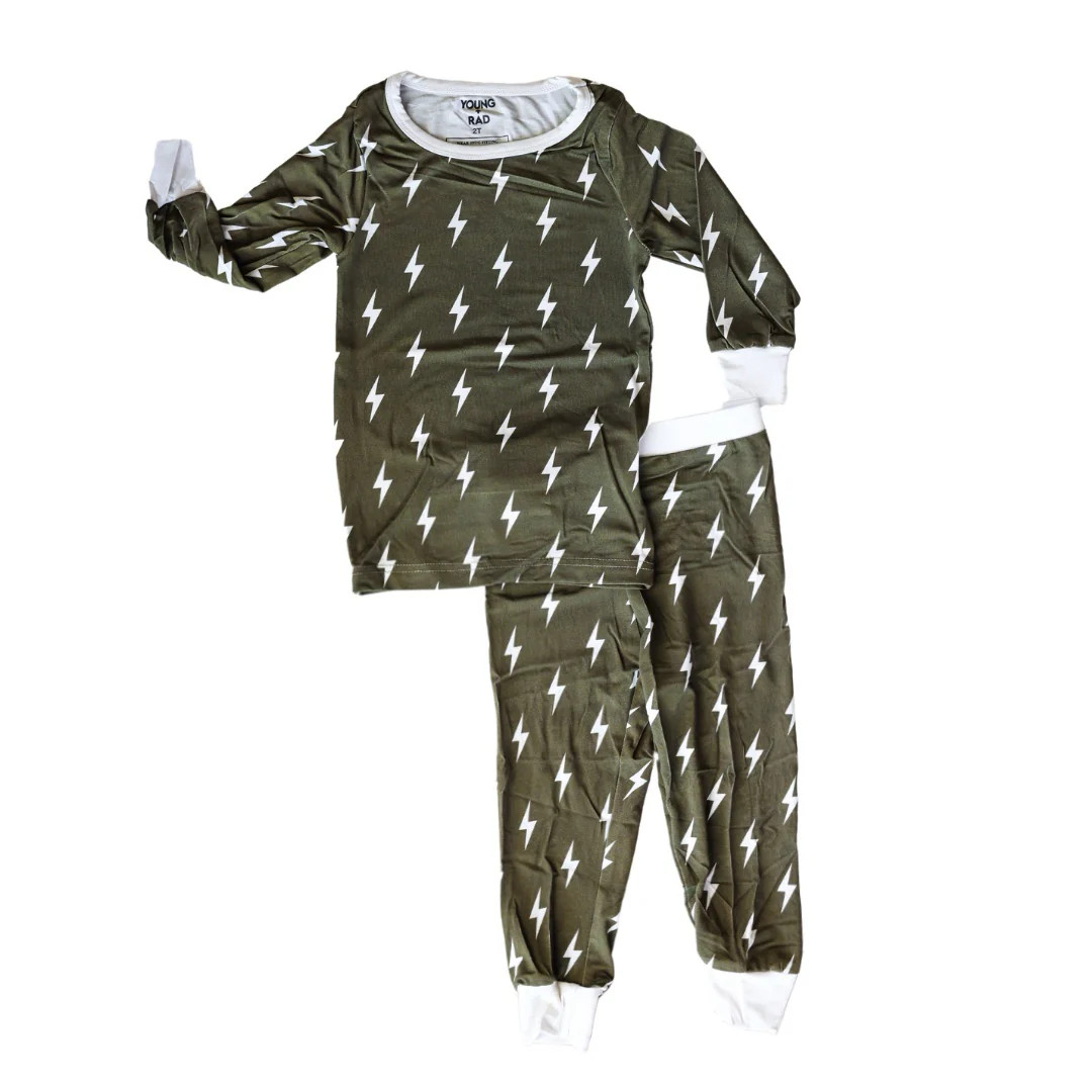 Olive Bolt 2-Piece Bamboo Jammies | Young and Rad