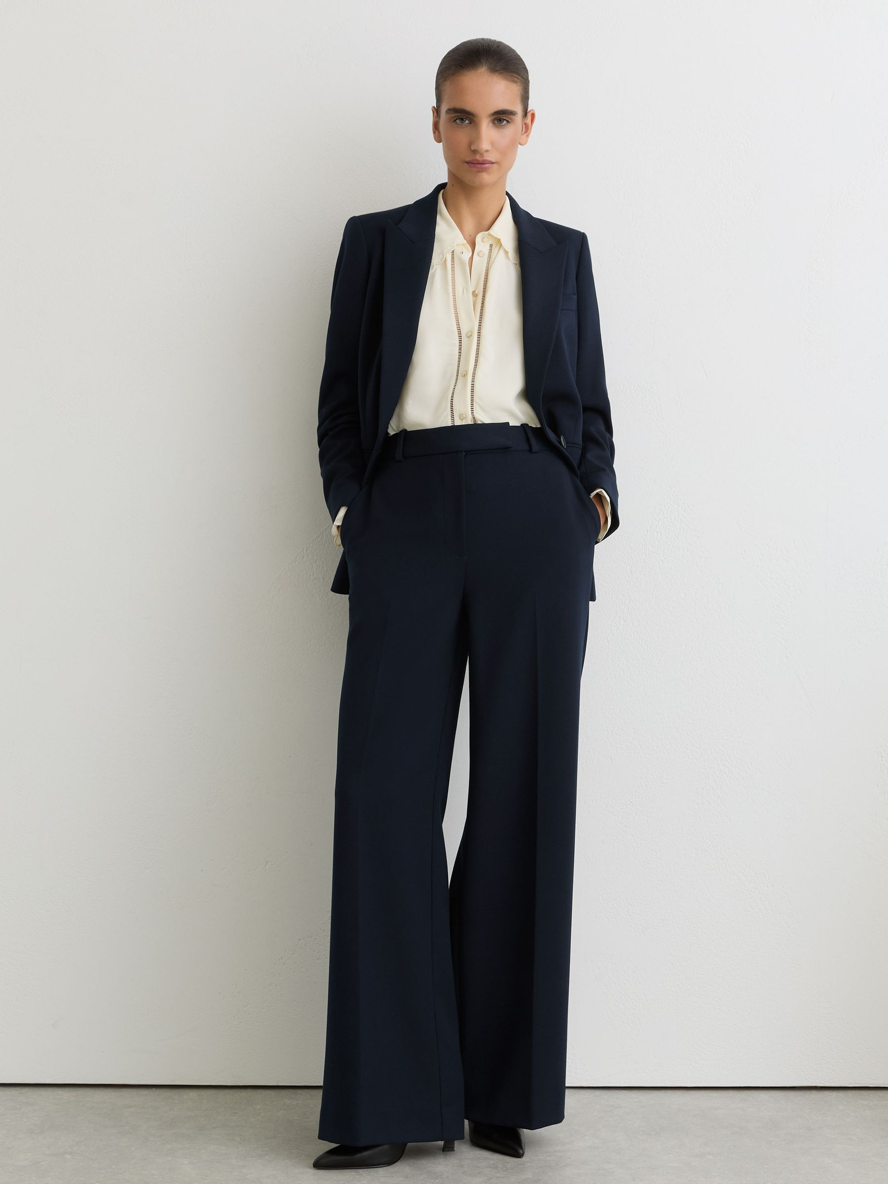 Reiss Petite Wide-Leg Suit Trousers in Navy | REISS | Reiss US