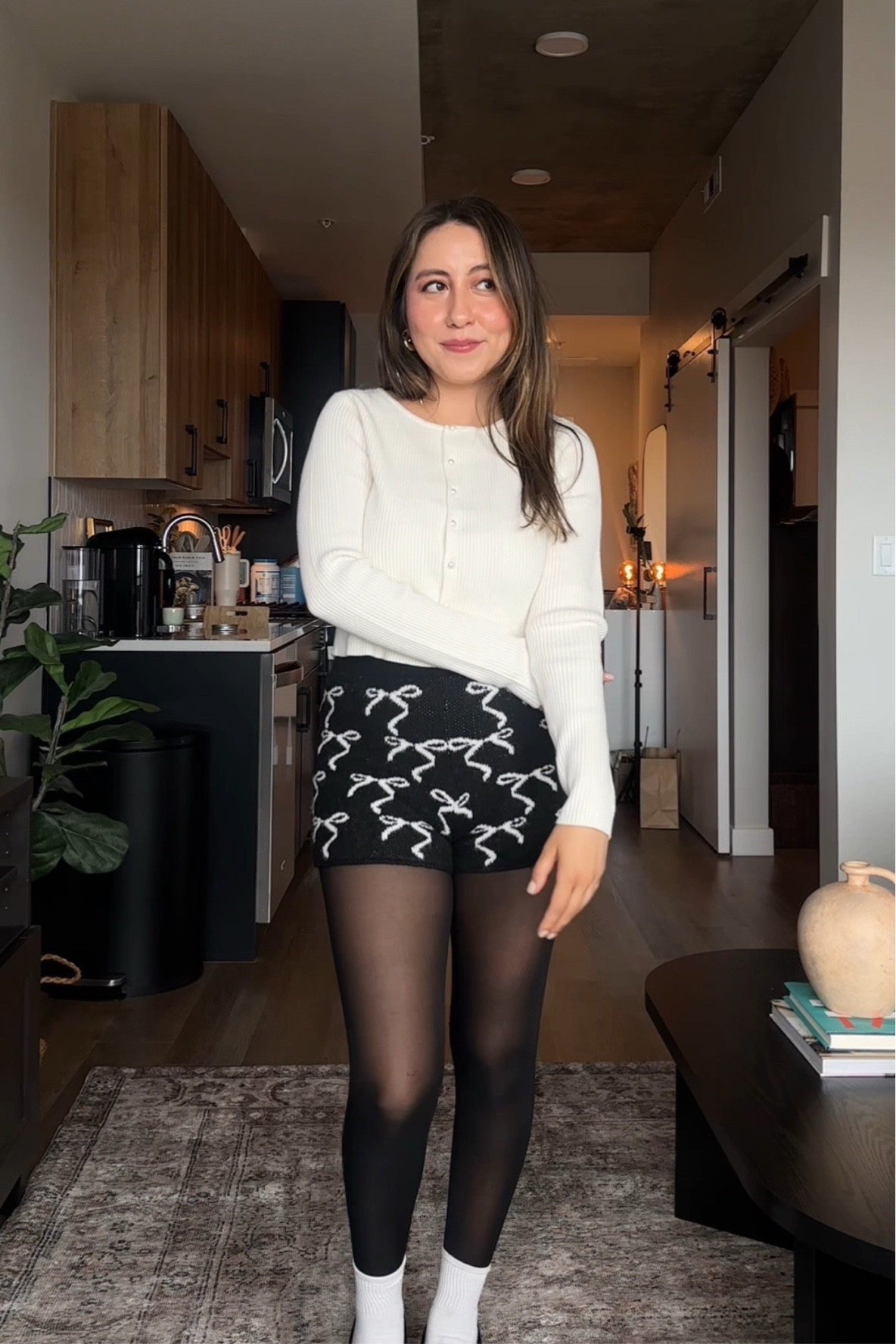 valentines look 1: cardigan in size medium (white is no longer available in medium but they have red and black available in all sizes). Shorts are size small. 

#LTKFindsUnder50 #LTKSaleAlert