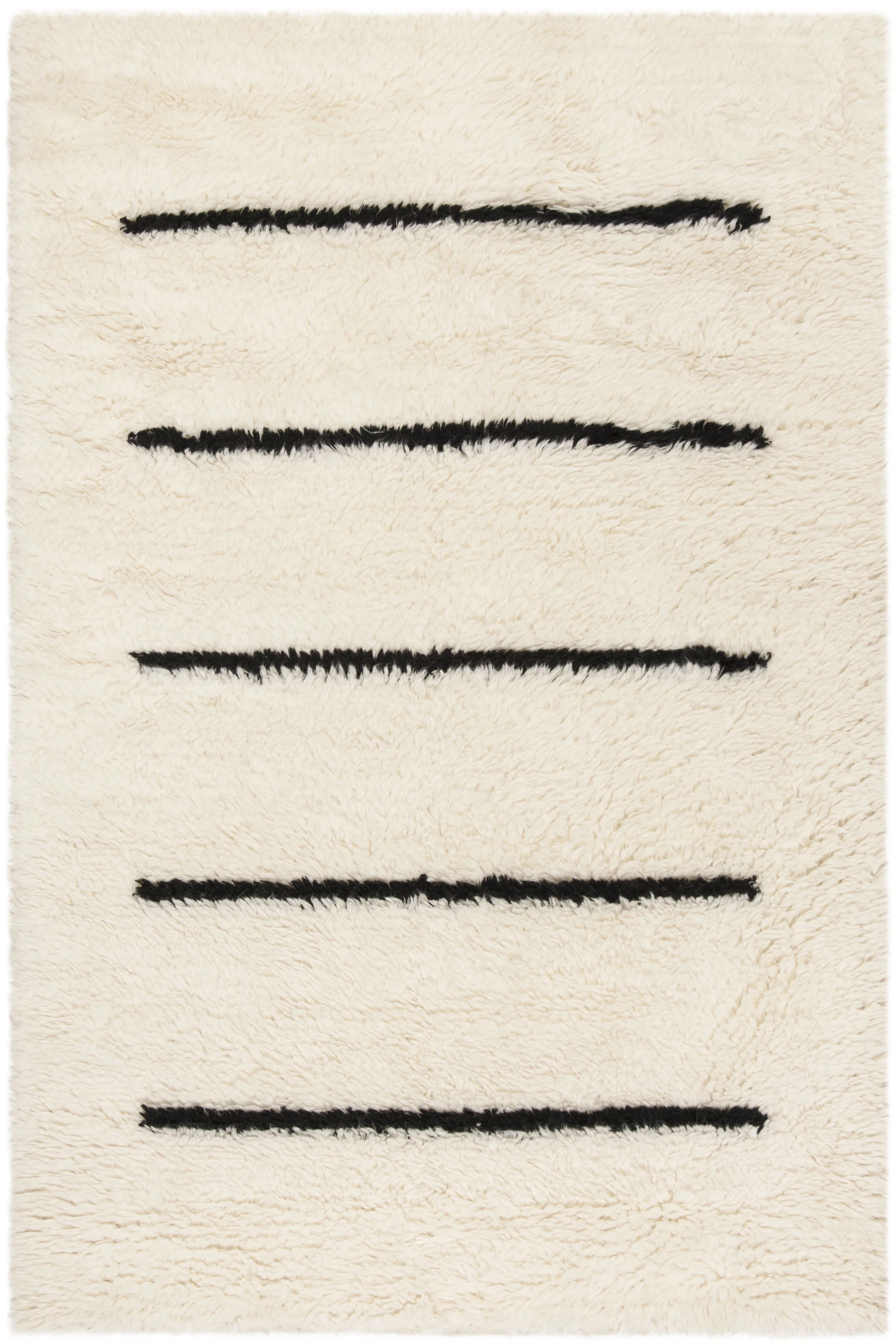 Kourtnee Striped Hand-Knotted Wool Ivory/Black Area Rug | Wayfair North America