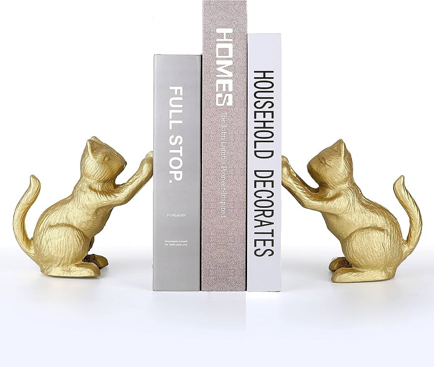 Ambipolar Lucky Cat Decorative Bookend, Heavy Duty Cast Iron, Vintage Shelf Decor, Gold, T3-66 | Amazon (US)