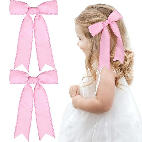 2PCS Pink Bows for Girls Grosgrain Ribbon Alligator Hair Clips Hair Barrettes Hair Accessories fo... | Amazon (US)