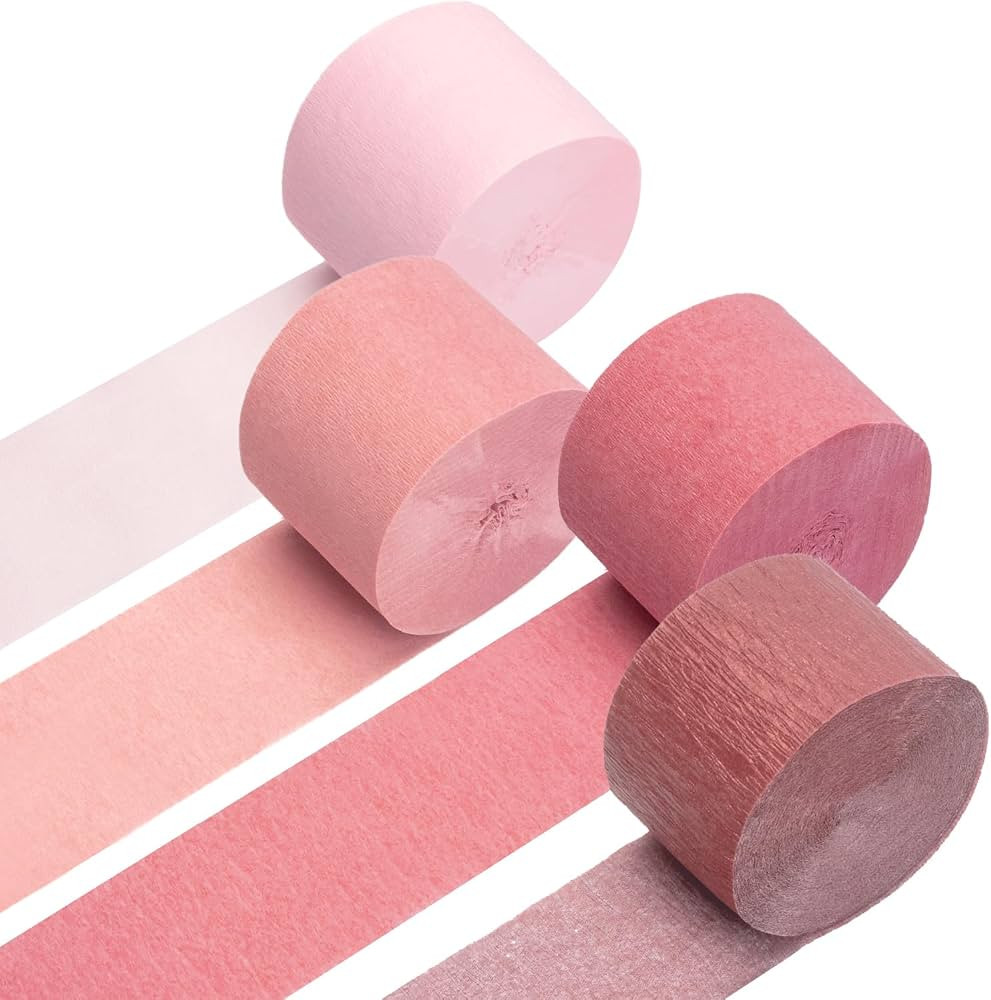 Crepe Paper Streamers 4 Rolls 328ft, Pack of Metallic Rose Gold, Pink, Dusty Pink Party Streamers... | Amazon (US)