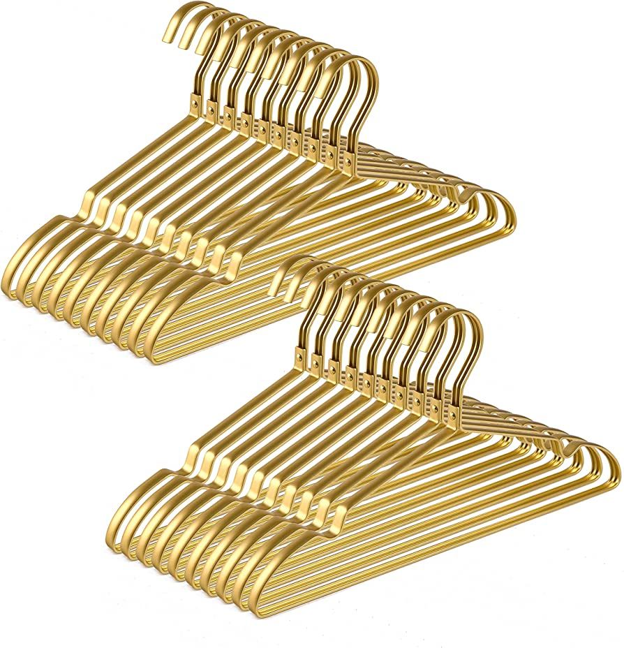 Amber Home Premium Matte Gold Aluminum Coat Hangers 20 Pack, 16.5” Extra Smooth & Durable Metal... | Amazon (US)