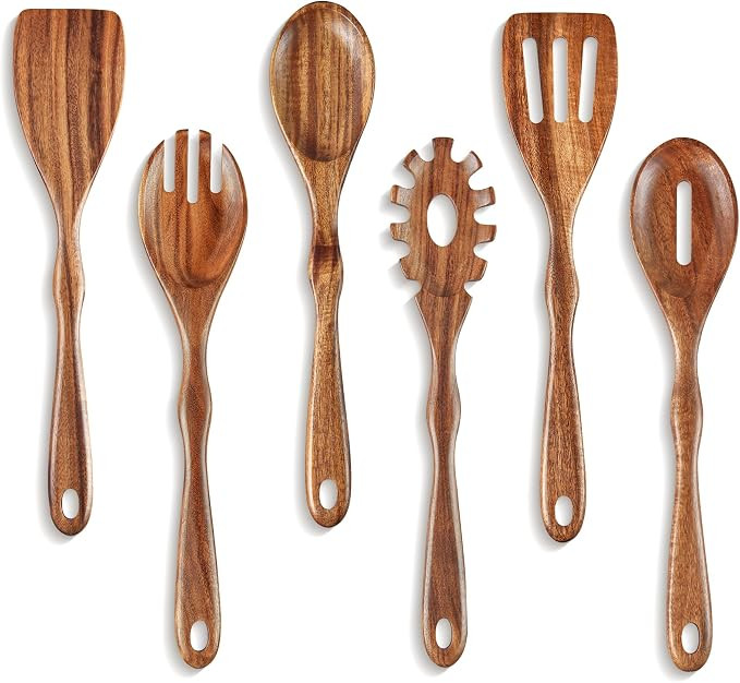 KARRYOUNG Acacia Wooden Spoons for Cooking – 6-Piece Wooden Kitchen Utensil Set with Spatula, S... | Amazon (US)