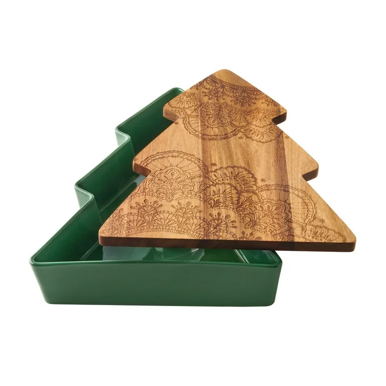 The Pioneer Woman 15-Inch Tree-Shaped Stoneware Baker with Wood Lid, Green | Walmart (US)