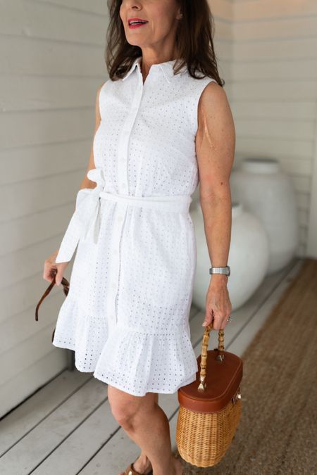 Petite white eyelet dress.  Casual white dress that you will wear on repeat.  Runs TTS.  Wearing a 2P.  Also come in navy blue.
#ltkpetite #petite

#LTKOver40 #LTKFindsUnder100 #LTKStyleTip