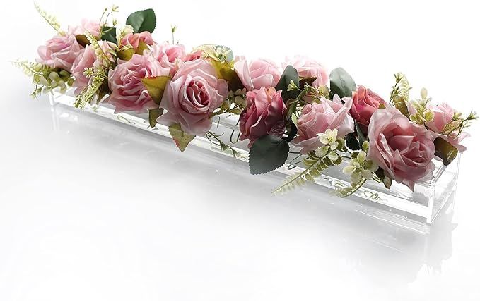 E&F Modern Designs Rectangular Acrylic Flower Vase - 24 Inches Long - Clear | Amazon (US)