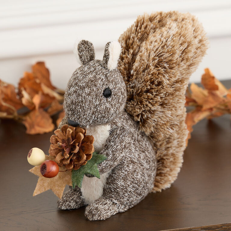 Gray Knit and Faux Fur Squirrel Decor | World Market