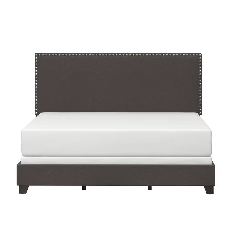 Willow Nailhead Trim Upholstered Queen Bed, Charcoal Fabric | Walmart (US)