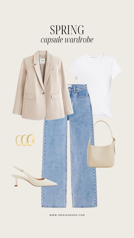 Spring Capsule Wardrobe. Spring outfit. Spring work outfit. Blazer. Jeans. Kitten heels. Rings from Modern Gents [Use Code: IMERIKAMARIE25]

#LTKstyletip #LTKfindsunder100 #LTKSeasonal