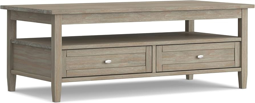 SIMPLIHOME Warm Shaker Coffee Table - 48 inch Wide Solid Wood Coffee Table in Distressed Grey, Tr... | Amazon (US)