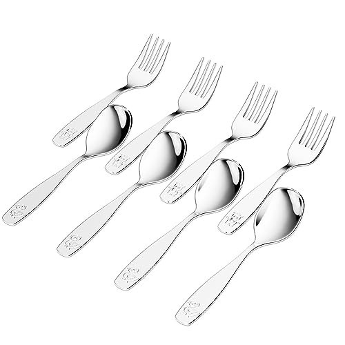 WXCWYQR 8 Pieces Toddler Utensils, Kids Stainless Steel Silverware Set - 4pcs Forks and 4pcs Spoon, Cute Children Flatware Sets with Mirror Polished, Self Feeding Safe, Dishwasher Safe | Amazon (US)