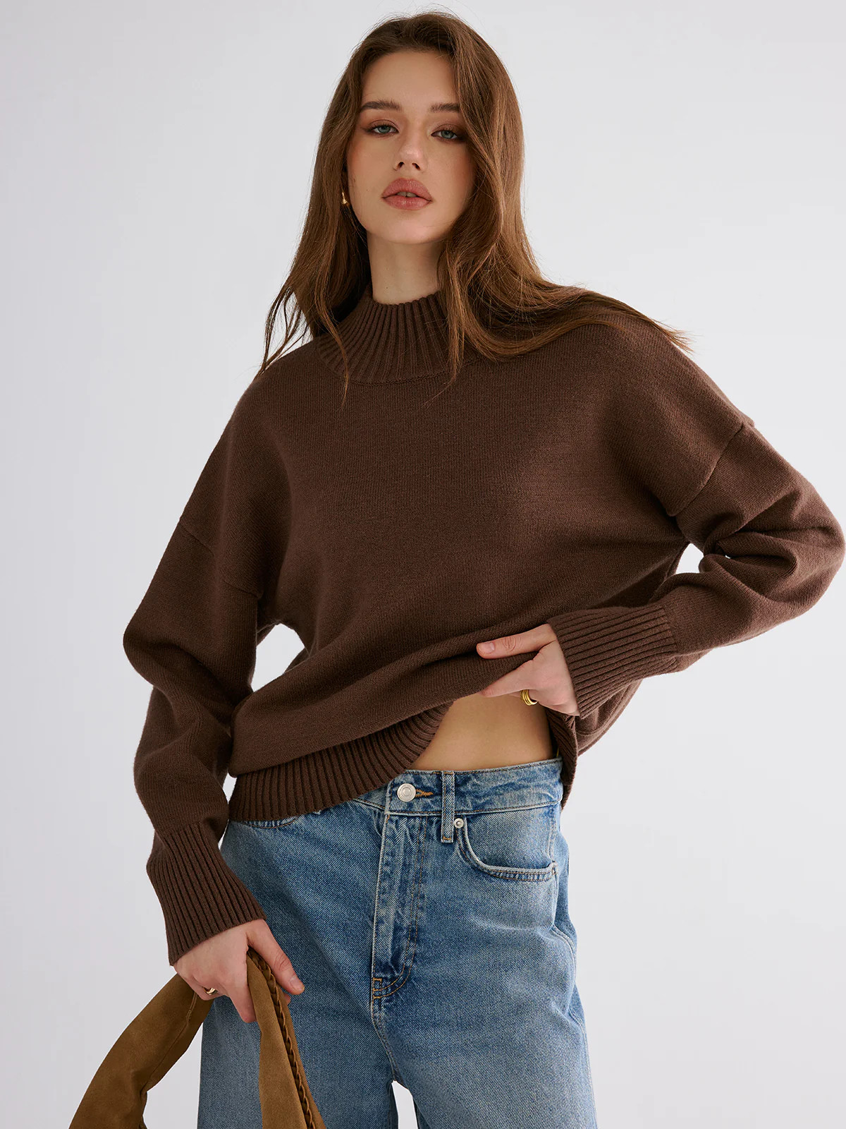 Oversized Drop Shoulder Crew Neck Sweater | Commense