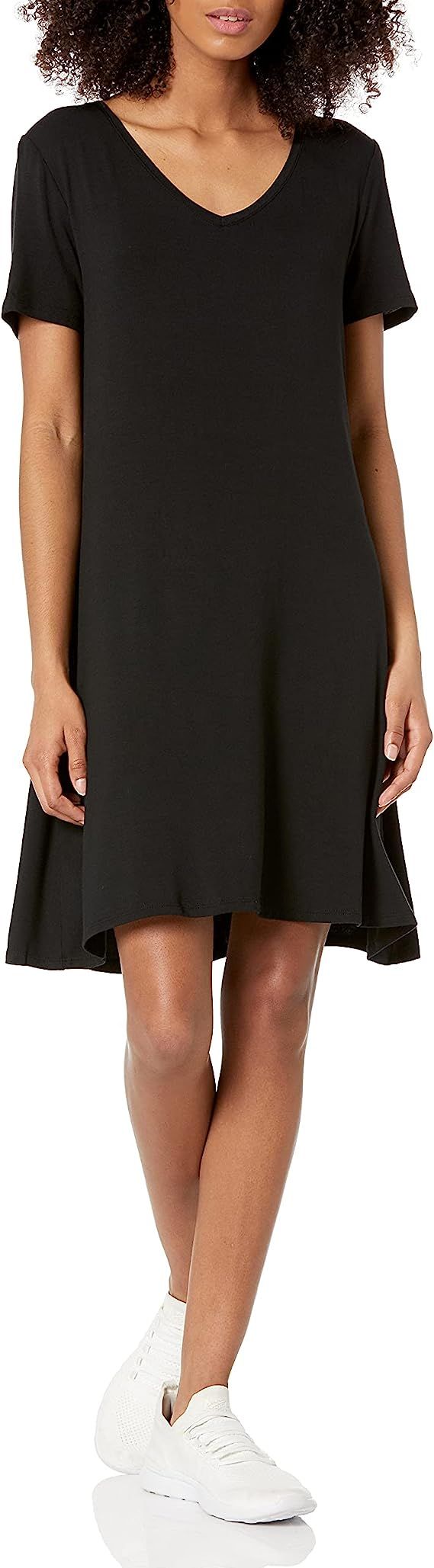 Amazon Essentials Women's Short-Sleeve V-Neck Swing Dress | Amazon (US)