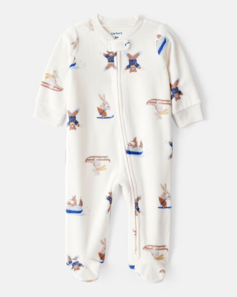 Baby Boy Animal Ski Print Loose Fit Long-Sleeve Sleep & Play Pajamas - Cream | Carter's Inc