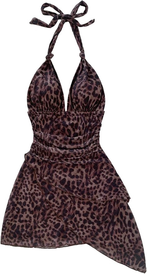 SOLY HUX Women's Y2K Summer Tie Dye Floral Print Halter Sexy Mini Dress Retro Backless Bodycon Bi... | Amazon (US)