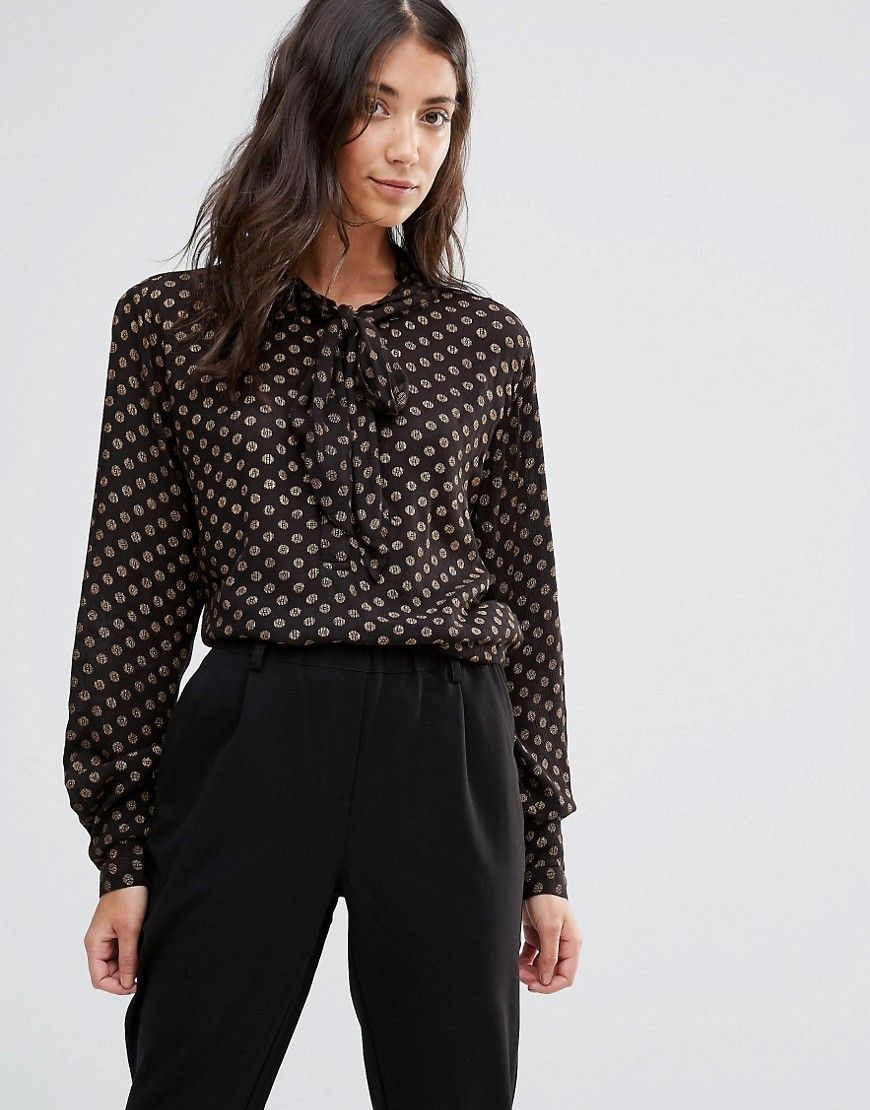 b.Young Pussy Bow Blouse with Gold Spots - Black | ASOS US