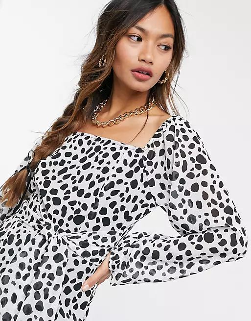 Girl In Mind puff sleeve dress with tie waist in leopard print | ASOS (Global)