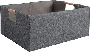 LaMorée Fabric Storage Bin Box Foldable Cotton Linen Storage Basket with Wooden Handles Rectangu... | Amazon (US)