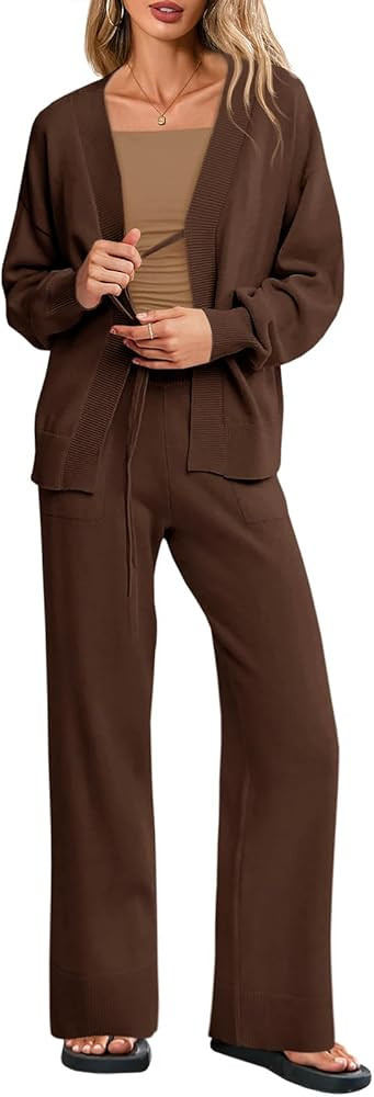 Tankaneo Womens 2 Piece Sweater Sets Oversized Tie Front Cardigan Elastic Waist Pants 2025 Matchi... | Amazon (US)