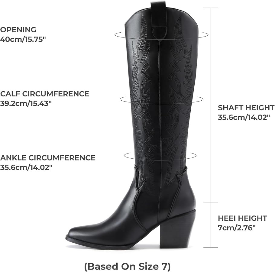 DREAM PAIRS Womens Cowboy Boots Wide Calf Comfortable Pull On Zipper Chunky Heel Pointed Toe Embr... | Amazon (US)