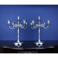 11"" Pair Of Silver 5 Arms Candelabras Vintage Antique Silverplated Metal Ornate Candelabra Plated Wedding Candlesticks Candle Holders | Etsy (US)