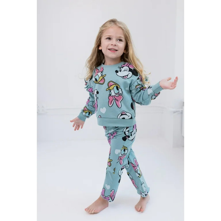 Disney Daisy Duck Minnie Mouse Fleece Pullover Sweatshirt and Ribbed Flare Leggings Outfit Set To... | Walmart (US)
