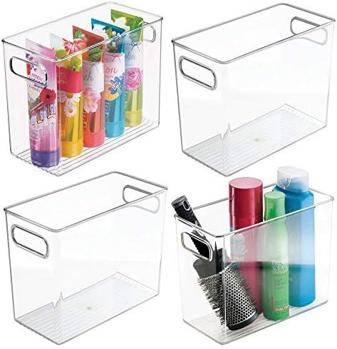 mDesign Slim Plastic Storage Container Bin with Handles - Bathroom Cabinet Organizer for Toiletri... | Amazon (US)