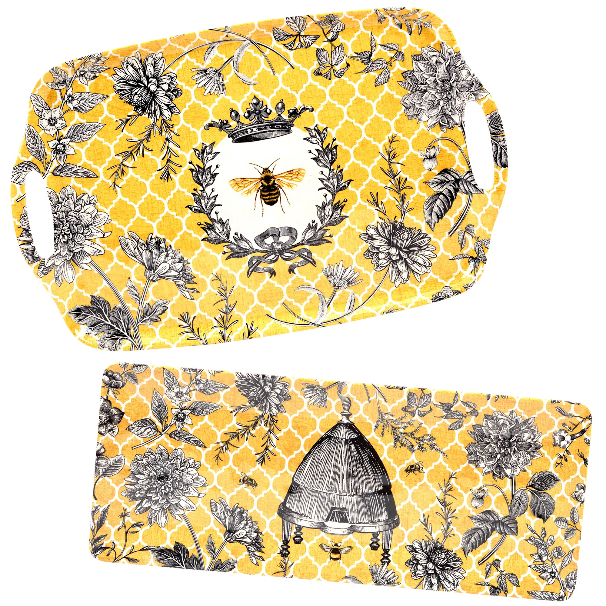 French Bees Melamine 2pc Platter Set includes Rectangular Tray with Handles Rectangular PlatterBy... | Wayfair North America