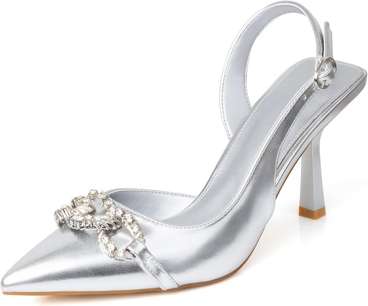 Rhinestones Slingback Heels Women Closed Pointed Toe Crystal Bridal Wedding Stiletto Pumps Shoes ... | Amazon (US)