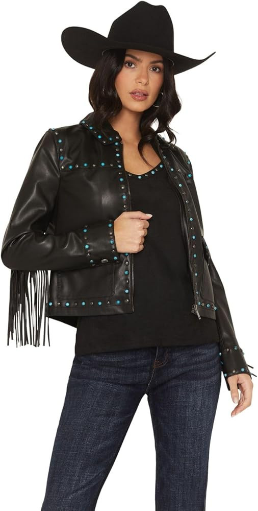 Idyllwind Women's Nance Studded Fringe Faux Leather Jacket Black XX- US | Amazon (US)