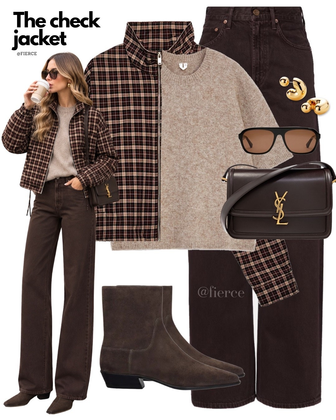 Check jacket chocolate brown jeans suede ankle boots Ysl chocolate bag

#LTKuk #LTKautumn #LTKeurope