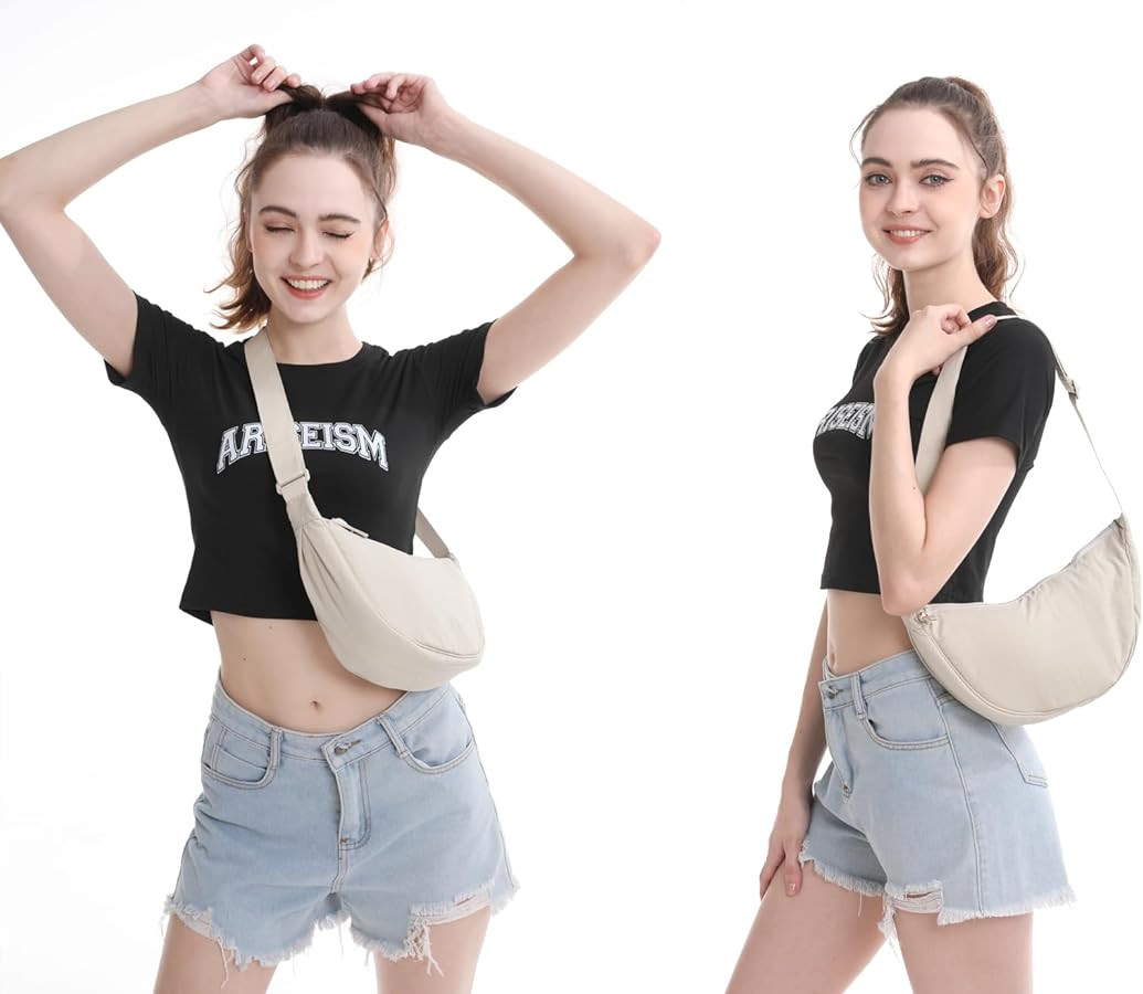 Nylon Crescent Crossbody Bag for Women Men Fanny Pack Crossbody Bag Dumpling Lightweight Travel S... | Amazon (US)